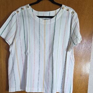 Christopher & Banks Multicolor Striped Button-Shoulder Blouse